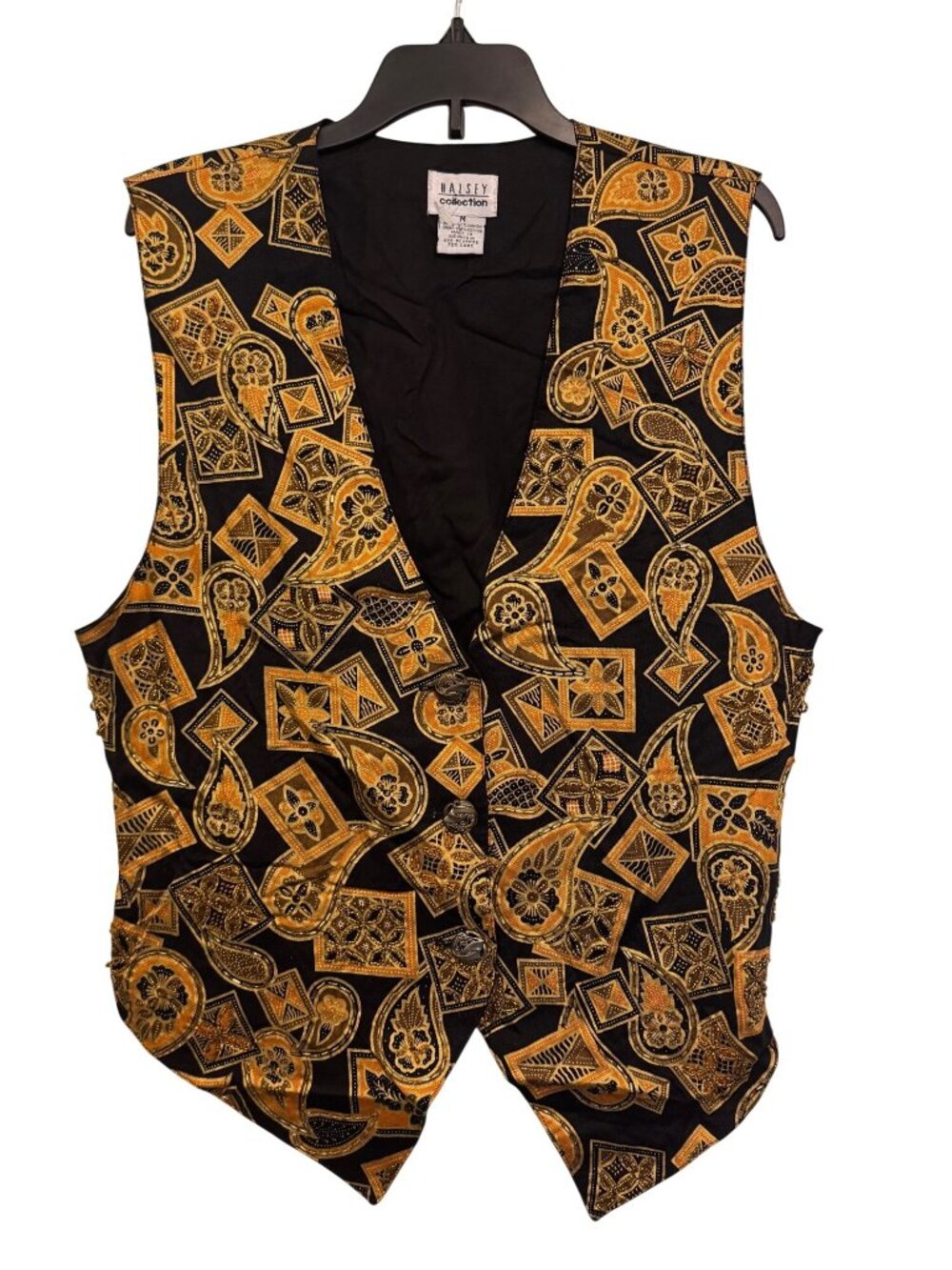 Halsey Collection vest Black & Gold Beaded Paisley M Rayon Cotton Indonesia